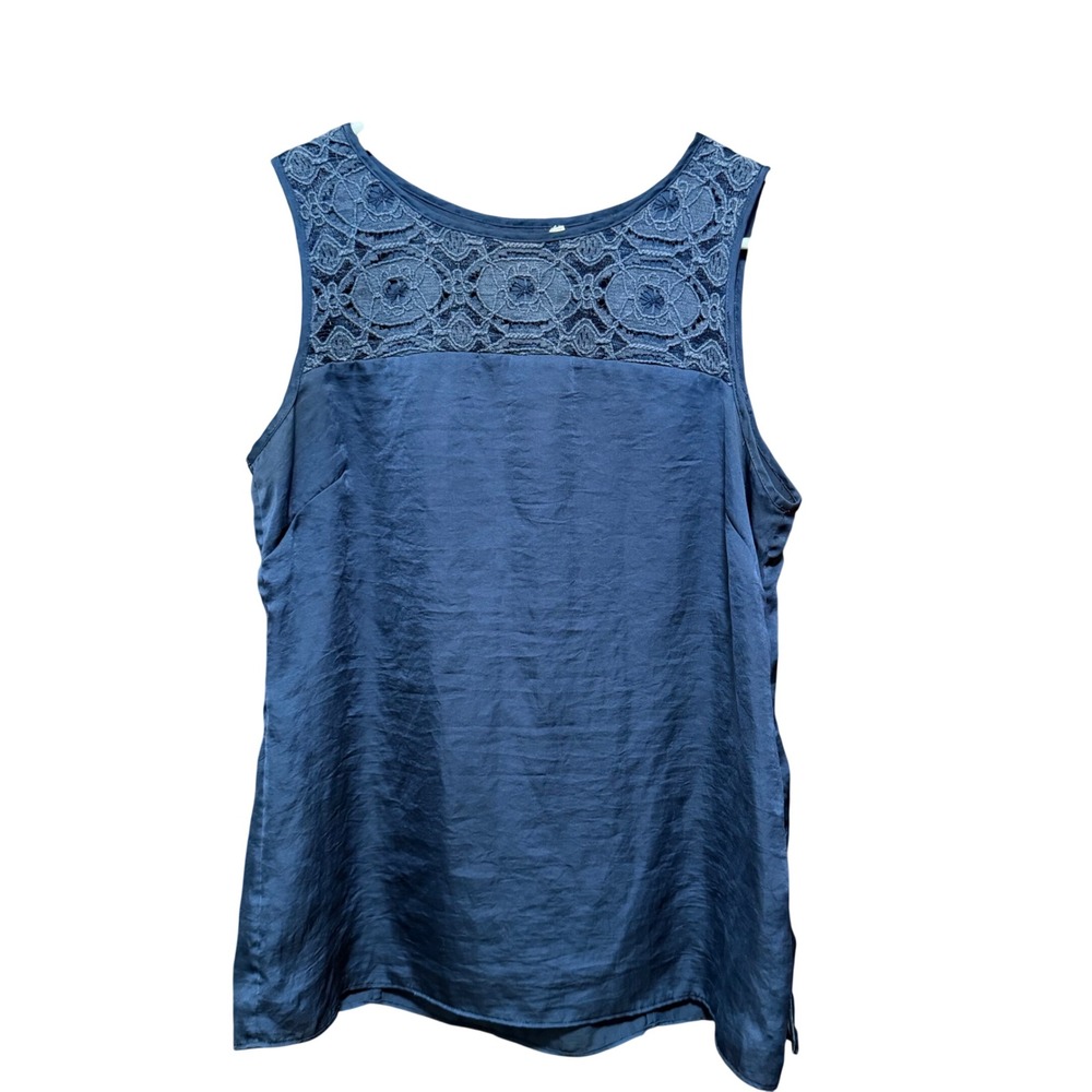 Banana Republic Navy Blue Lace Yoke Sleeveless Blouse Side Zip Top Size 8